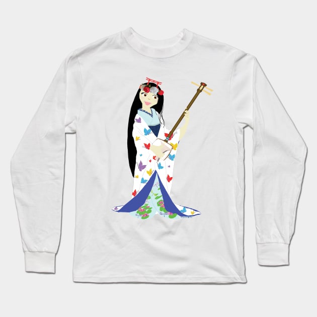 Benzaiten Benten patron Shinto Goddess Music, Arts, Love, Shichifukijin Long Sleeve T-Shirt by TanoshiiNeko